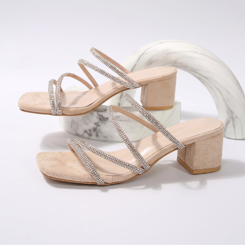 Damen Elegante Sandalen mit funkelnden Riemen und blockiertem Absatz