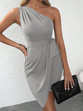 Damen schickes asymmetrisches Wickelkleid mit Bindegürtel