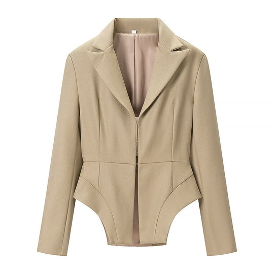Damen taillierter Kurzblazer mit geschwungener Hüft-Contour und Reißverschluss Shop Nory