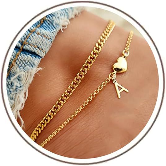 Damen Fußkettchen mit herzförmigem und initialisiertem Anhänger Shop Nory