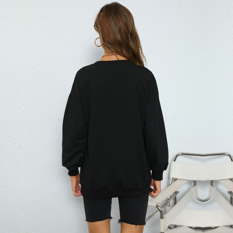 Damen Oversize College-Sweatshirt mit großem Frontprint, Rundhals & geripptem Saum Shop Nory