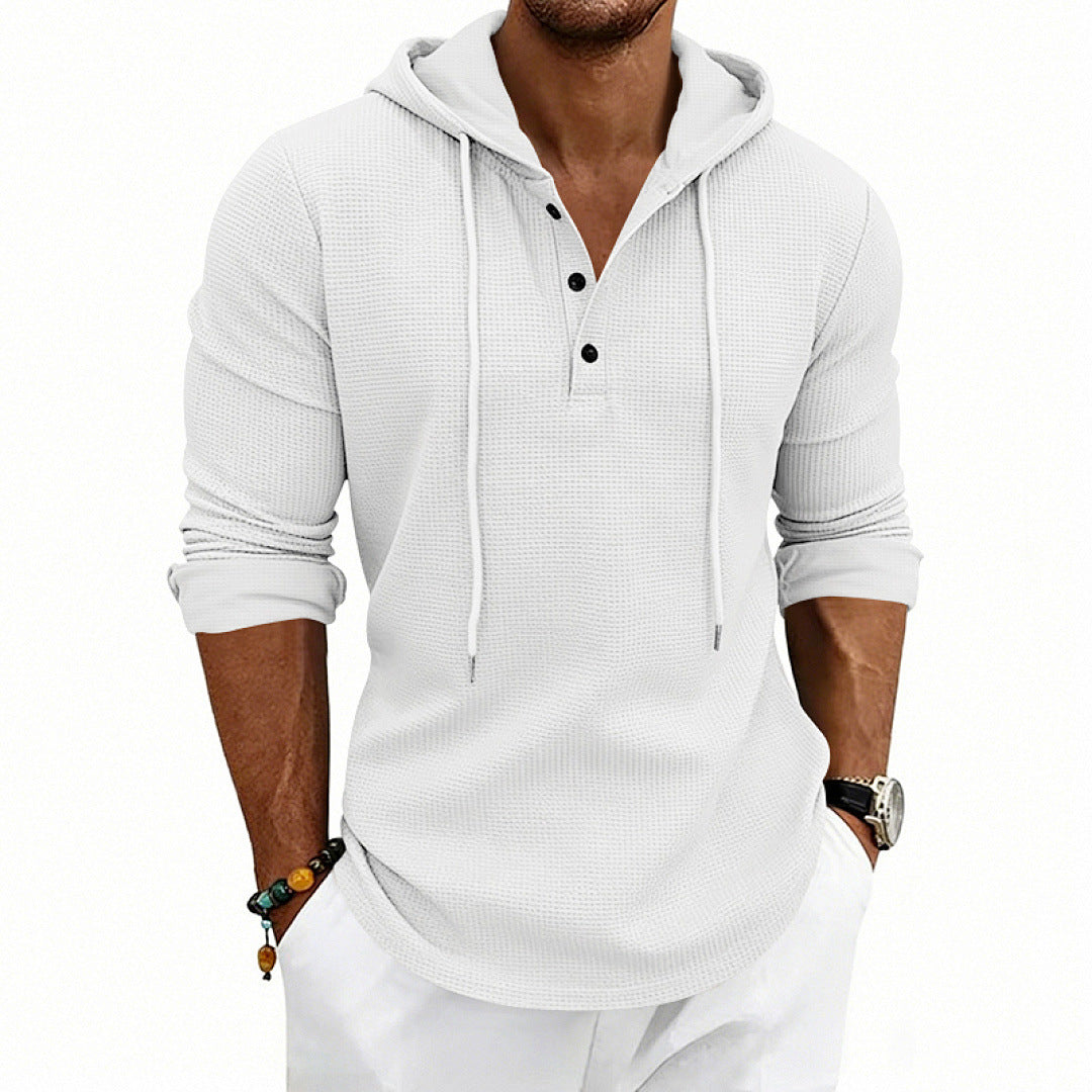 Herren Waffelstrick-Henley-Hoodie mit Knopfleiste und Kapuze Shop Nory