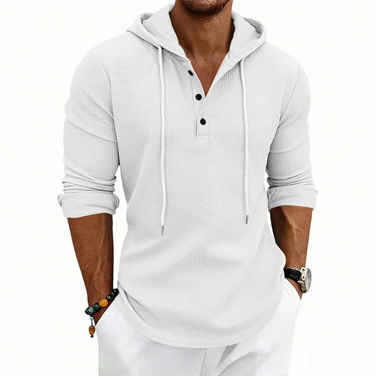 Herren Waffelstrick-Henley-Hoodie mit Knopfleiste und Kapuze Shop Nory
