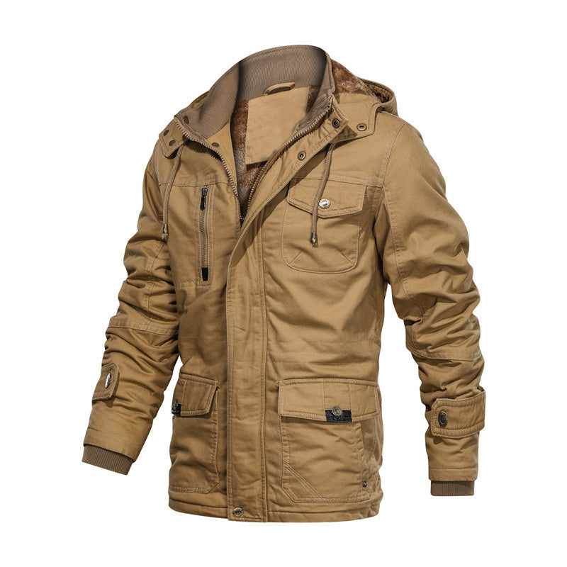 Herren gefütterte Canvas-Utilityjacke mit weichem Teddy-Innenfutter, verdecktem Zweiwege-Reißverschluss und Mehrfach-Taschen Shop Nory