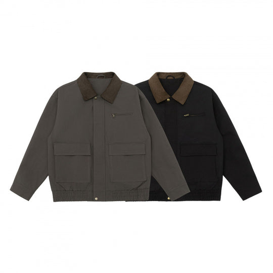 Unisex Kastenförmige Utility-Jacke mit Cordkragen, aufgesetzten Pattentaschen und elastischem Saum Shop Nory