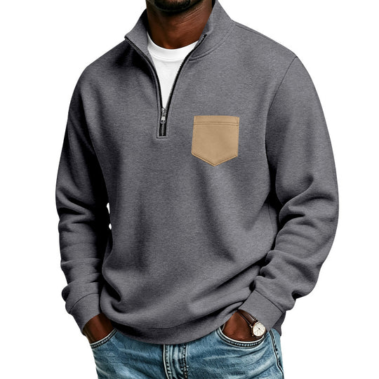 Herren Troyer-Sweatshirt mit halbem Reißverschluss und kontrastierter Brusttasche Shop Nory
