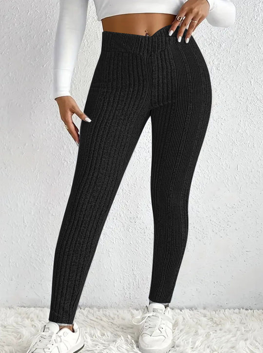 Damen Hochtaillierte Gerippte Feinstrick-Leggings mit Formbund und Stretchkompression Shop Nory