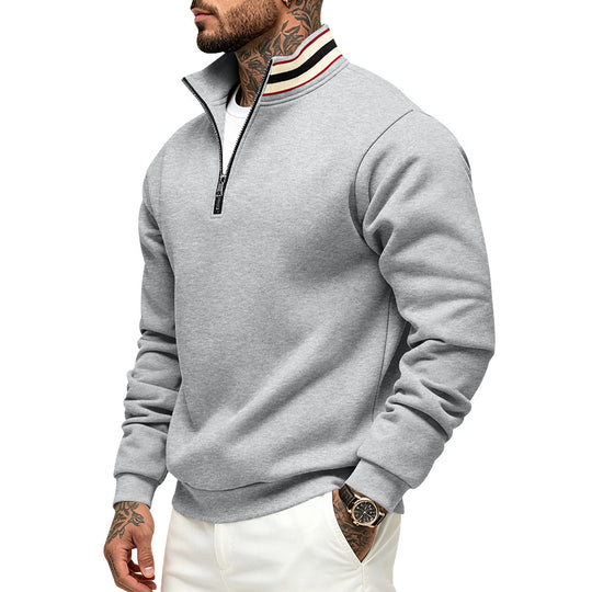 Herren Sweatpullover mit halbem Reißverschluss und gestreiftem Stehkragen Shop Nory