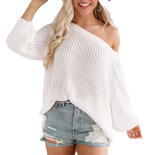 Damen Oversize Strickpullover mit Off-Shoulder Ajourmuster und weitem Saum Shop Nory