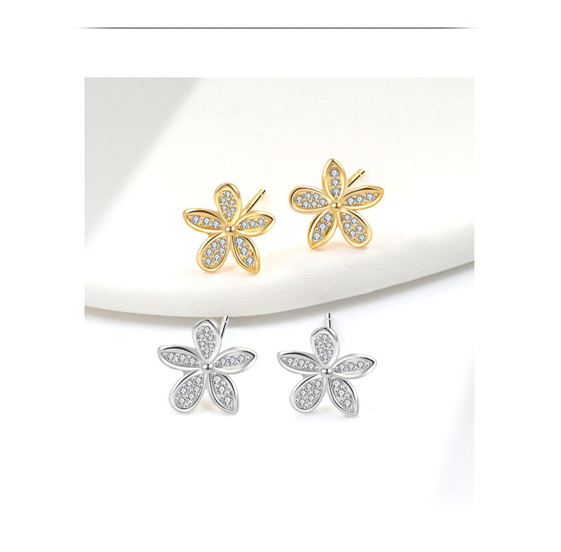 1 Paar 18K vergoldete 925 Sterling Silber Zirkon 925 Sterling Silber Ohrringe Blumen Ohrstecker | Shop Nory