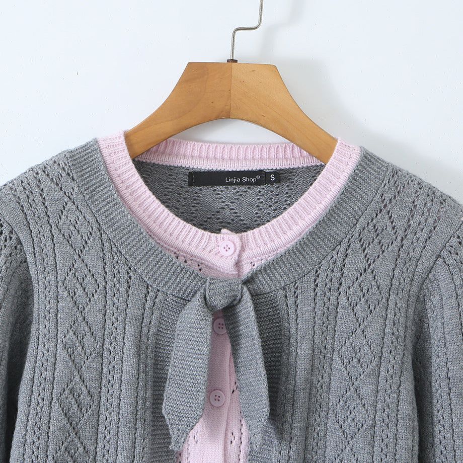 Damen Feinstrick-Zweiteiler Cardigan mit Schleifenkragen und Zierweste Shop Nory