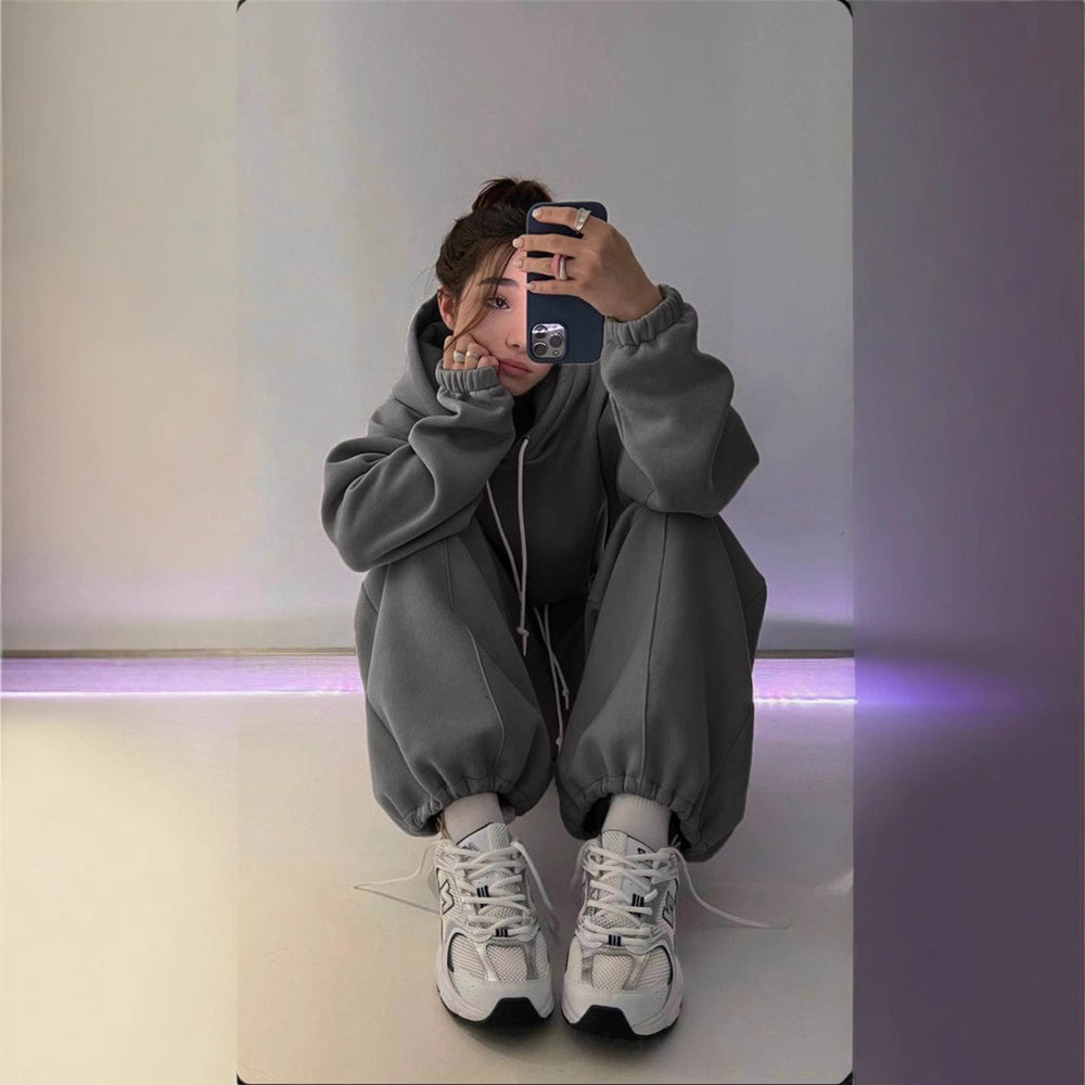 Damen Oversize-Hoodie und Jogginghose Set mit weichem Innenfutter, verstellbarer Kordel und hochgezogenem Bund Shop Nory