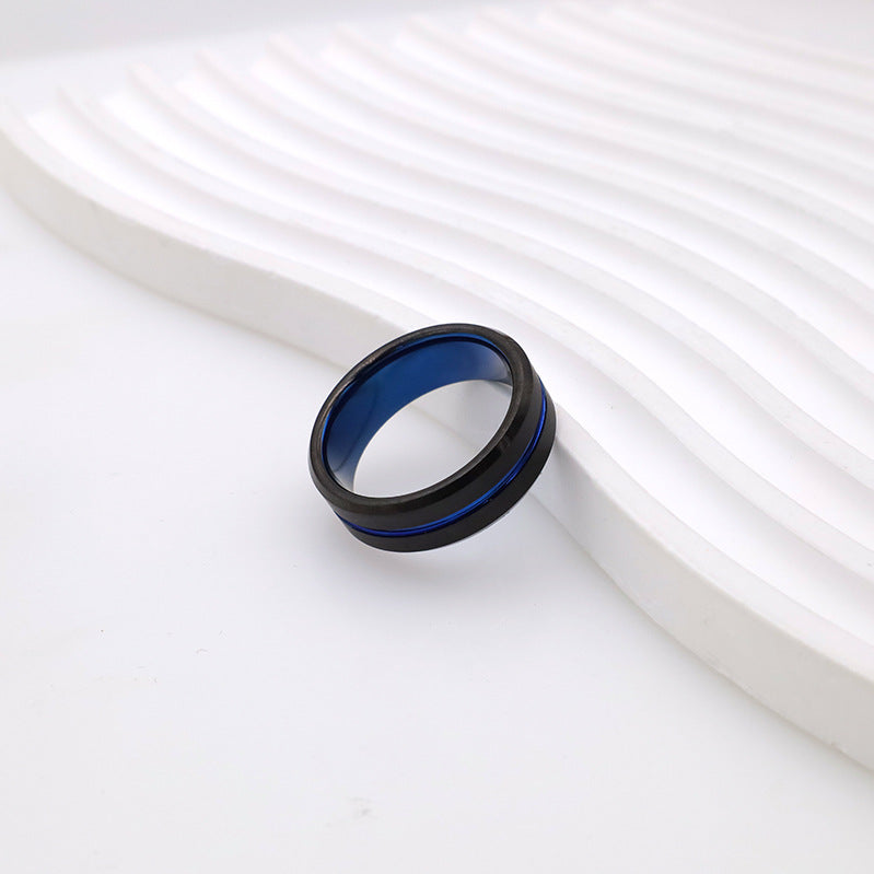 Herren Moderner Ring mit blauer Akzentlinie Shop Nory