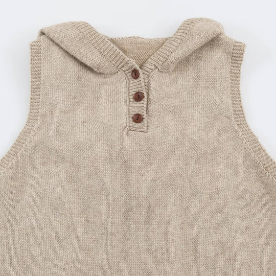 Damen Feinstrick-Weste mit Kapuze, Knopfleiste und Rippbund Shop Nory