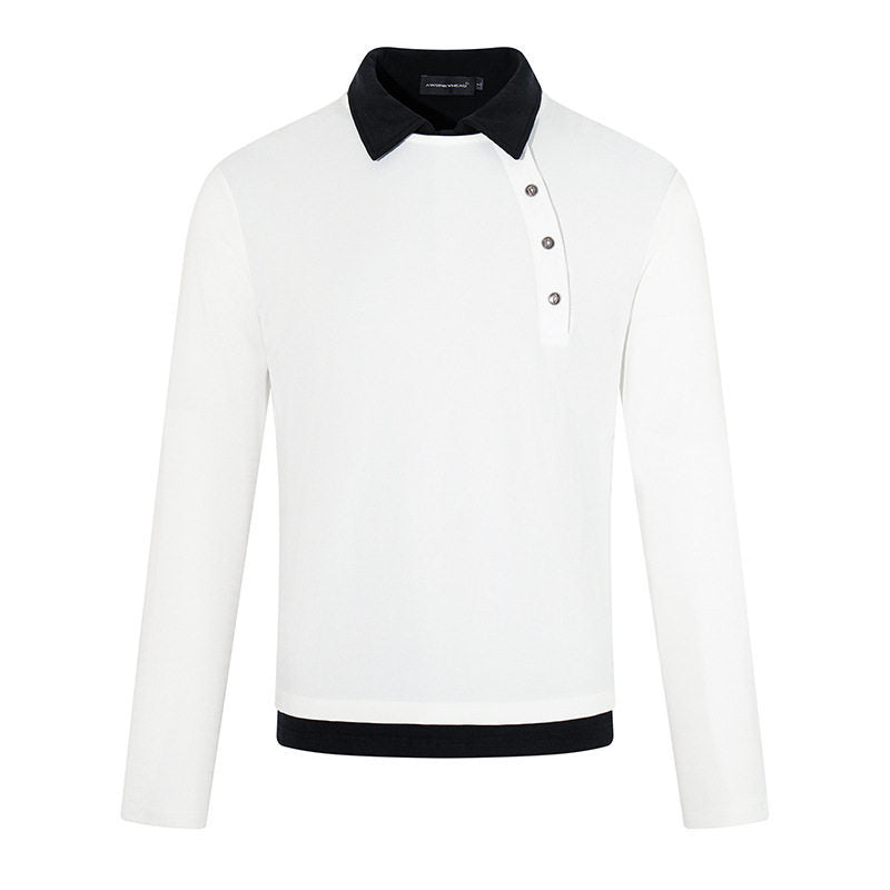 Herren Langarm-Poloshirt mit asymmetrischer Knopfleiste und kontrastierendem Kragen Shop Nory