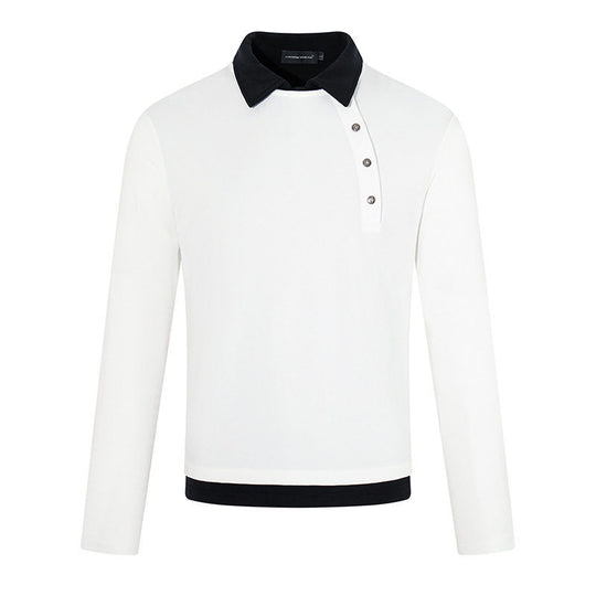 Herren Langarm-Poloshirt mit asymmetrischer Knopfleiste und kontrastierendem Kragen Shop Nory