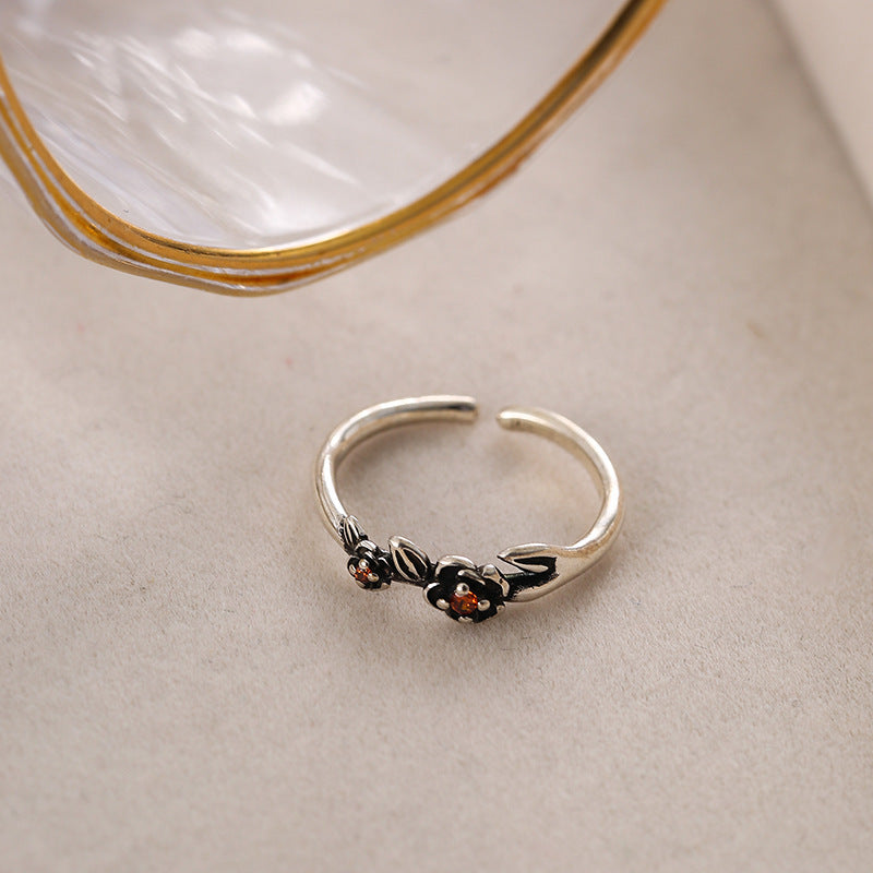Damen Offener Ring mit floralen Akzenten und glitzernden Details Shop Nory