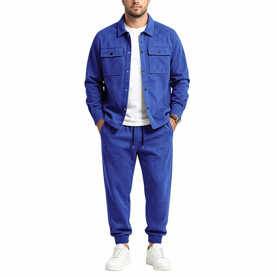 Herren Modernes Overshirt- und Jogginghosen-Set aus Mikrofleece mit Brustklappen Shop Nory