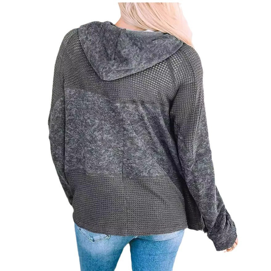 Damen Lässige Oversize-Kapuzenjacke mit Strukturstrick-Einsätzen und Reißverschluss Shop Nory