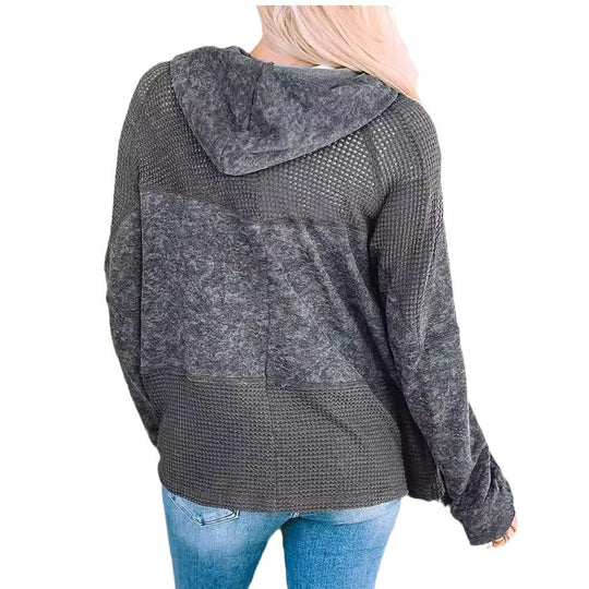 Damen Lässige Oversize-Kapuzenjacke mit Strukturstrick-Einsätzen und Reißverschluss Shop Nory
