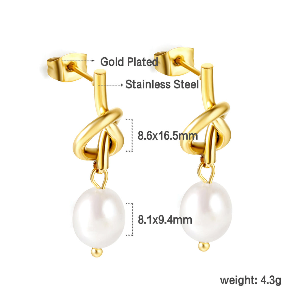 Damen Ohrhänger mit elegantem Knotendesign und Perlen aus hochwertigem Edelstahl Shop Nory