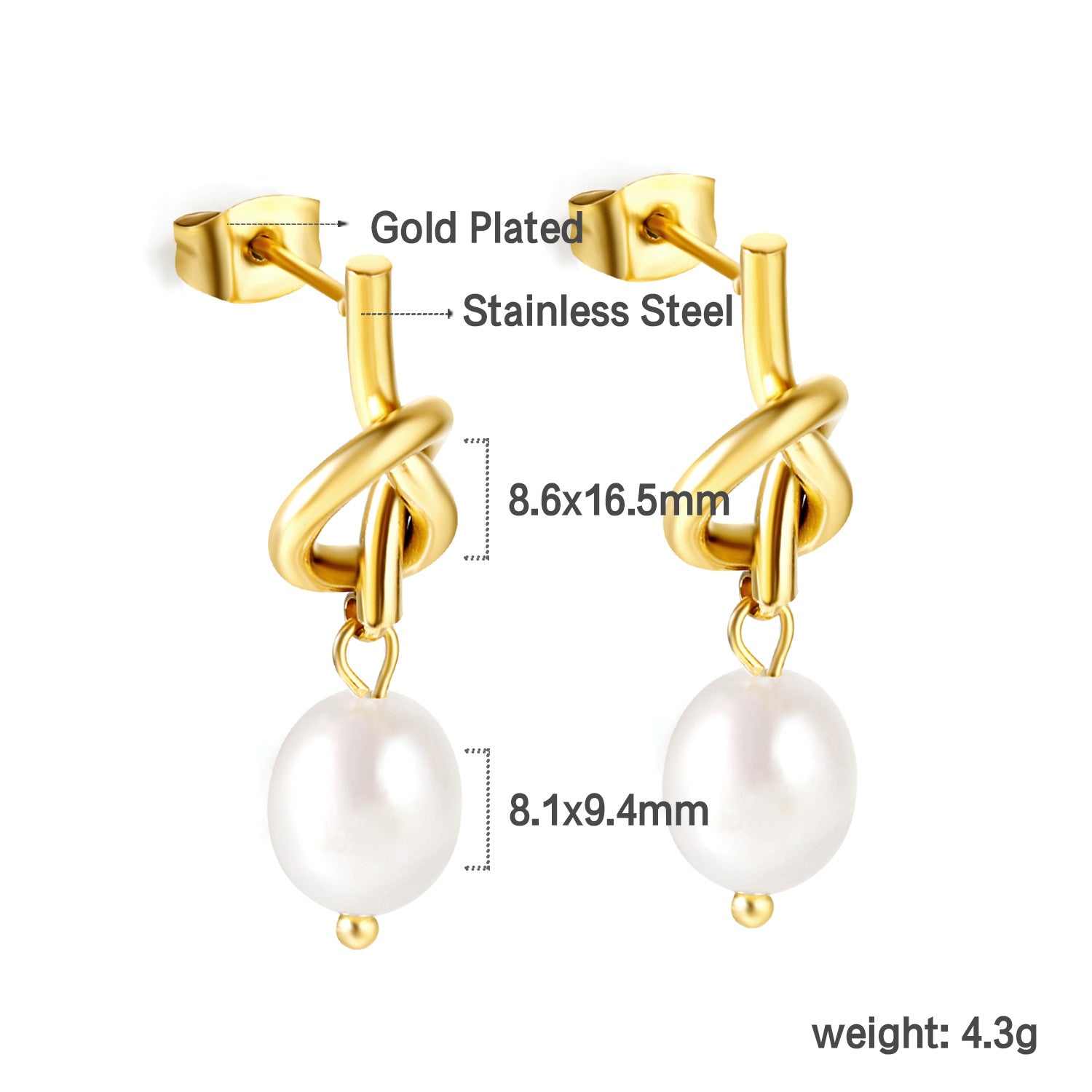 Damen Ohrhänger mit elegantem Knotendesign und Perlen aus hochwertigem Edelstahl Shop Nory