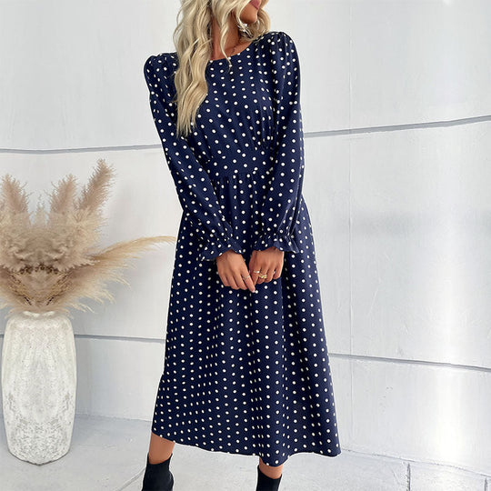 Damen Gepunktetes Midikleid mit geraffter Taille und Ballonärmeln Shop Nory