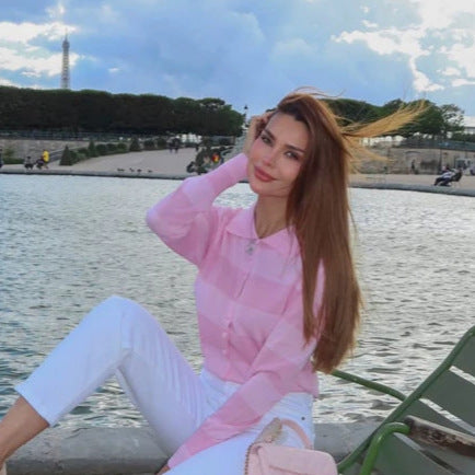 Damen Leichter Kurzcardigan mit Hemdkragen, bezogenen Knöpfen & Knotenbund Shop Nory