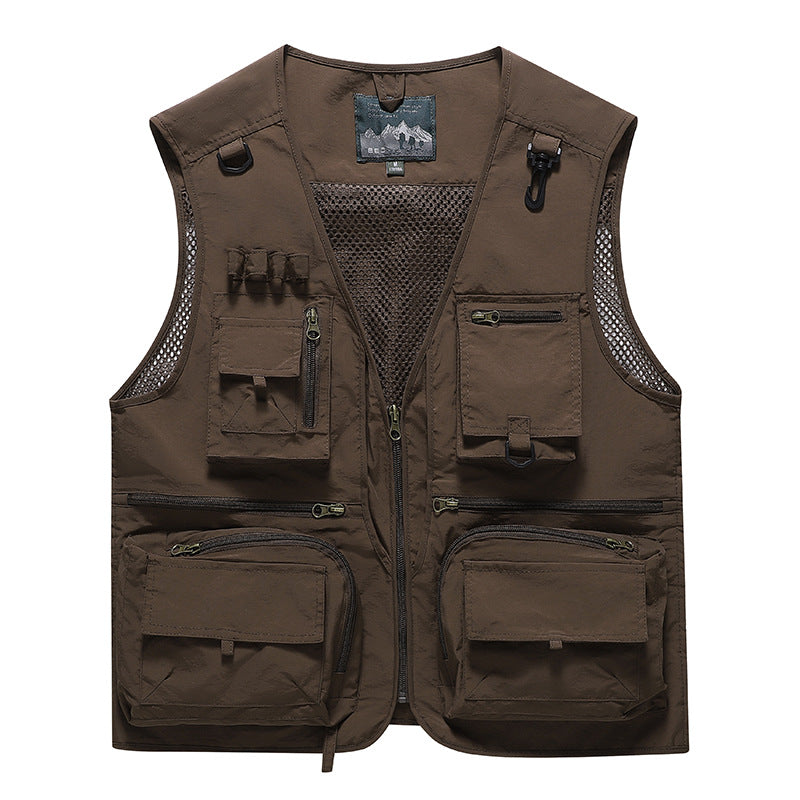 Herren Multifunktionale Cargo-Utility-Weste mit zahlreichen Reißverschlussfächern und D-Ringen Shop Nory