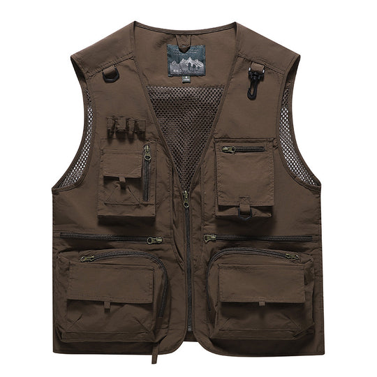 Herren Multifunktionale Cargo-Utility-Weste mit zahlreichen Reißverschlussfächern und D-Ringen Shop Nory