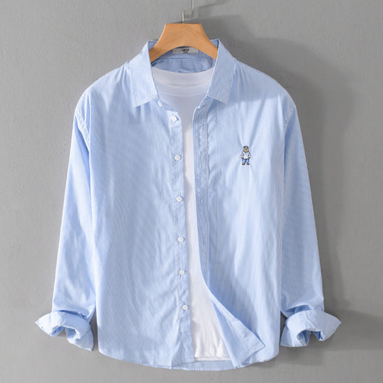 Herren Gestreiftes Baumwollhemd mit feiner Stickerei und relaxed Schnitt Shop Nory