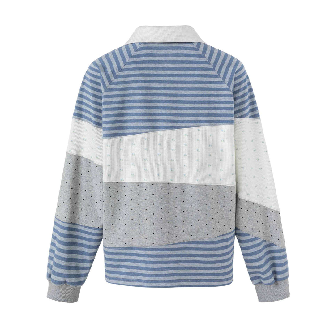 Damen Gestreifter Rugby-Pullover mit großem Kentkragen und Colourblock-Struktur Shop Nory