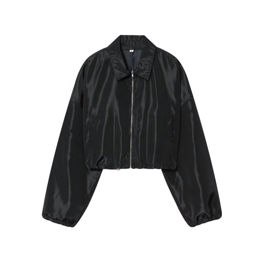 Damen Cropped Bomberjacke aus Satinoptik mit Reißverschluss und elastischem Saum Shop Nory