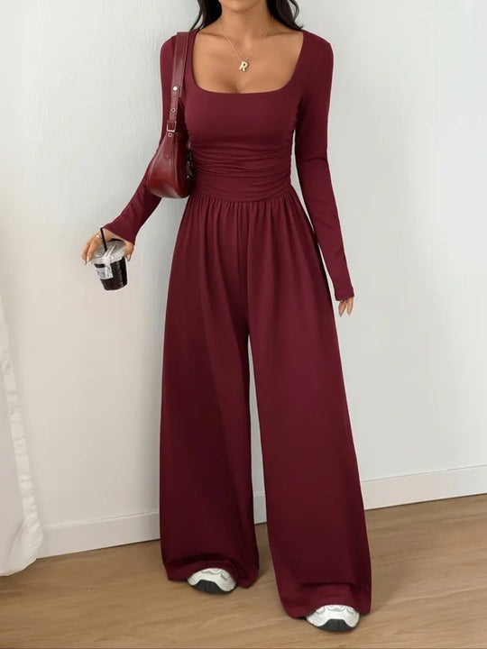 Damen Jumpsuit mit weitem Bein, eckigem Ausschnitt und geraffter Taillenpartie Shop Nory