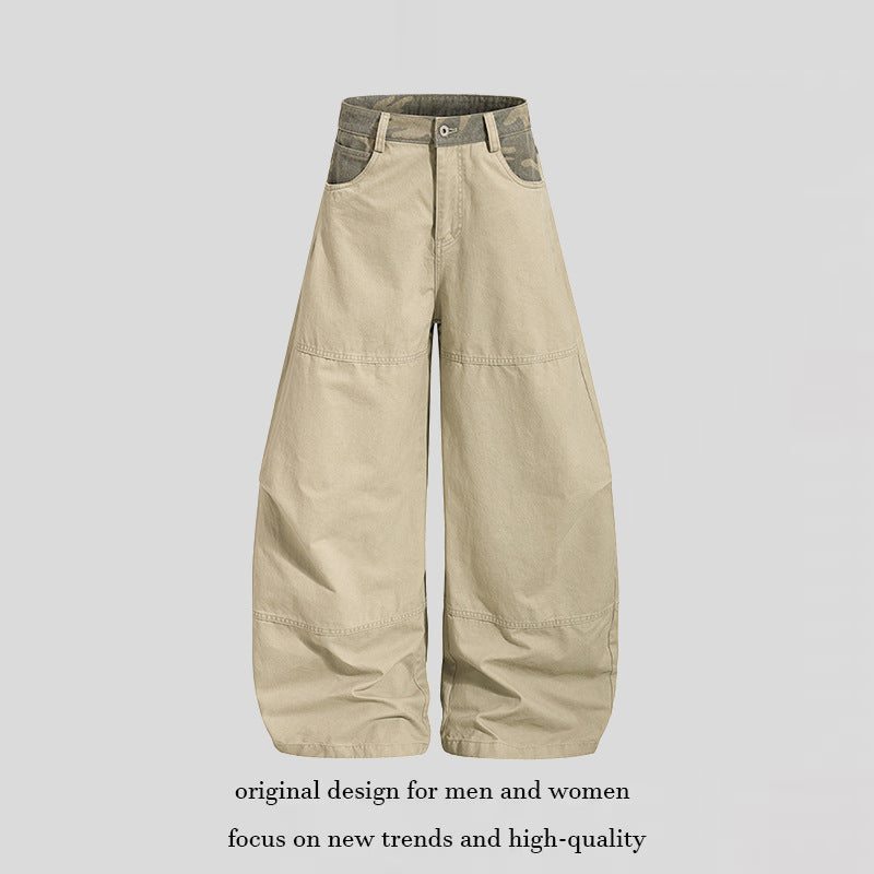 Damen weite Palazzohose aus Baumwolle mit Camouflage-Bund und Utility-Nähten Shop Nory