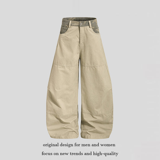 Damen weite Palazzohose aus Baumwolle mit Camouflage-Bund und Utility-Nähten Shop Nory
