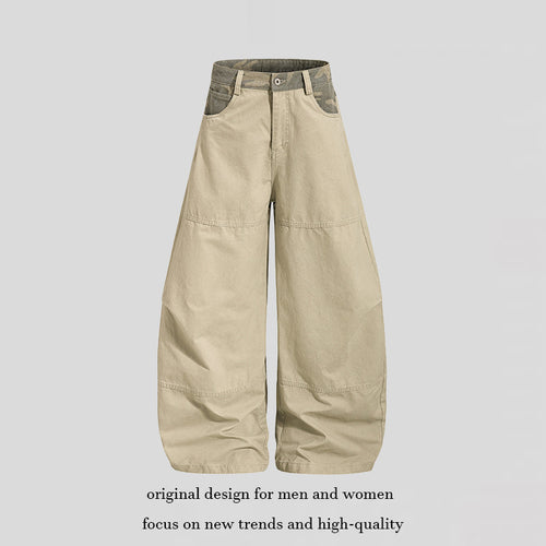 Damen weite Palazzohose aus Baumwolle mit Camouflage-Bund und Utility-Nähten Shop Nory