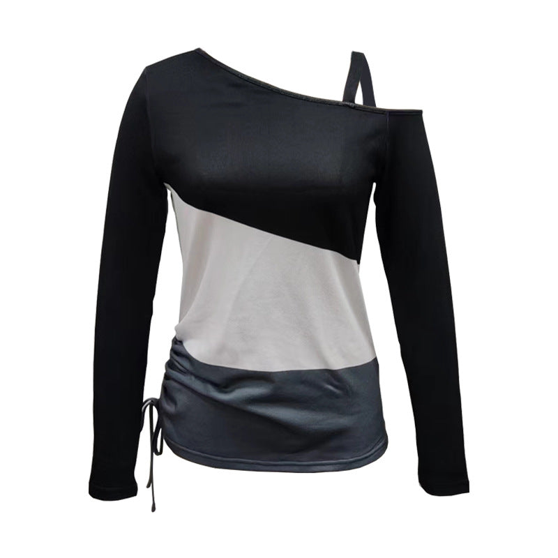 Damen Asymmetrisches One-Shoulder Longsleeve mit Drapierung und Kordelzug Shop Nory