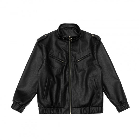 Herren Boxy Kunstleder-Blouson mit Stehkragen, Schulterklappen und elastischem Saum Shop Nory