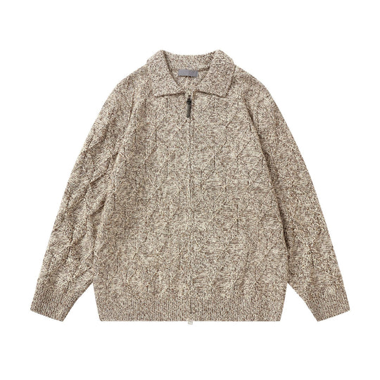 Damen Grob strukturierter Strick‑Zipcardigan mit Hemdkragen Shop Nory