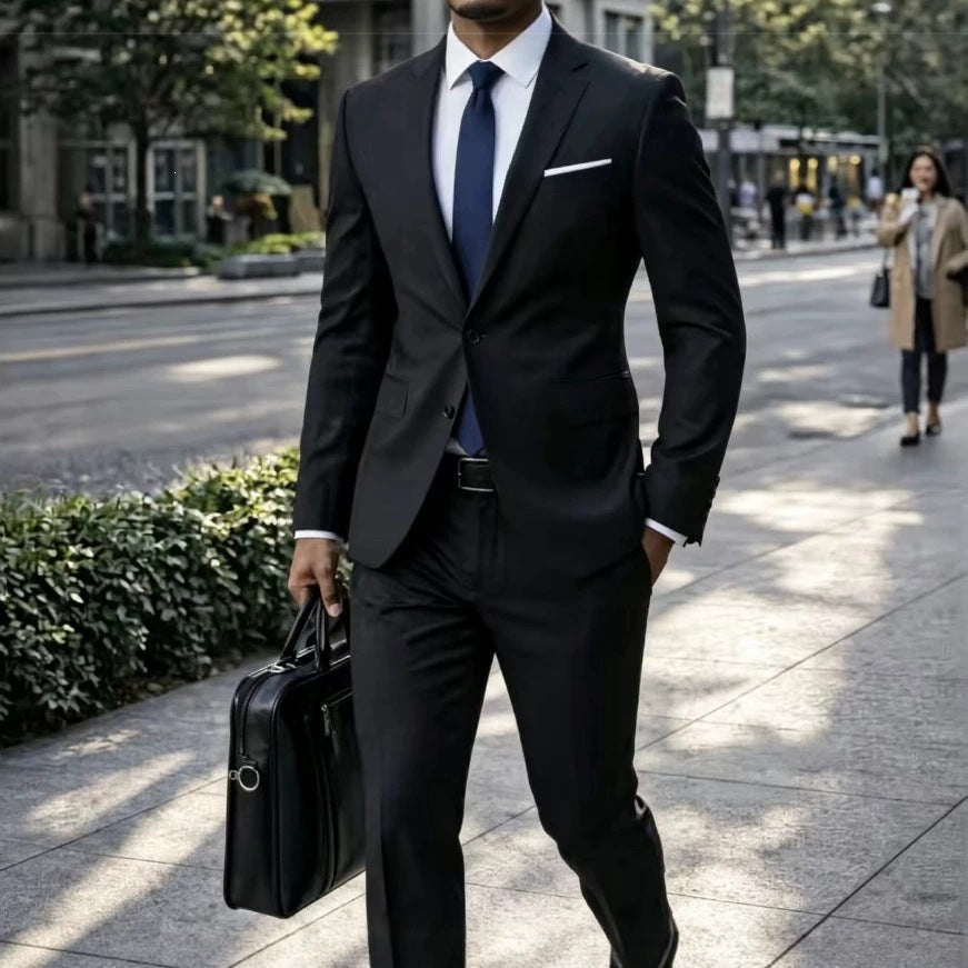 Herren Zweiteiliger Slim-Fit Businessanzug mit tailliertem Revers und schlanker Anzughose Shop Nory
