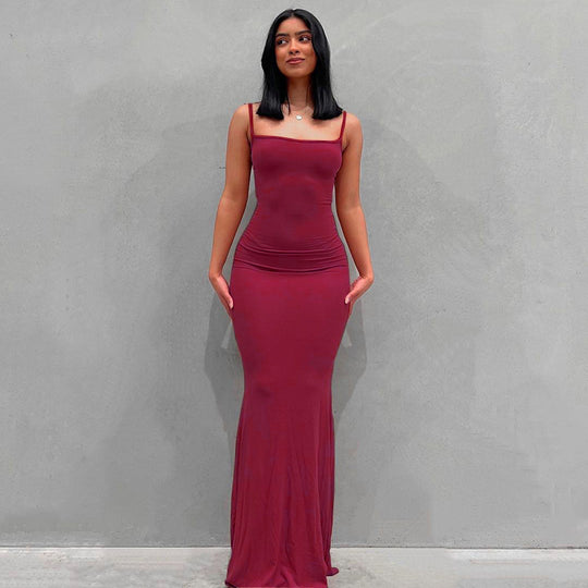 Damen Körperbetontes Maxi‑Jerseykleid mit taillierter Drapierung, langen Ärmeln und ausgestelltem Saum Shop Nory