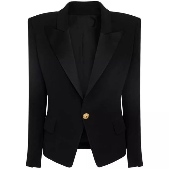 Damen Figurnaher Smokingblazer im Tailoring mit betonter Schulter und goldener Zierknopfleiste Shop Nory