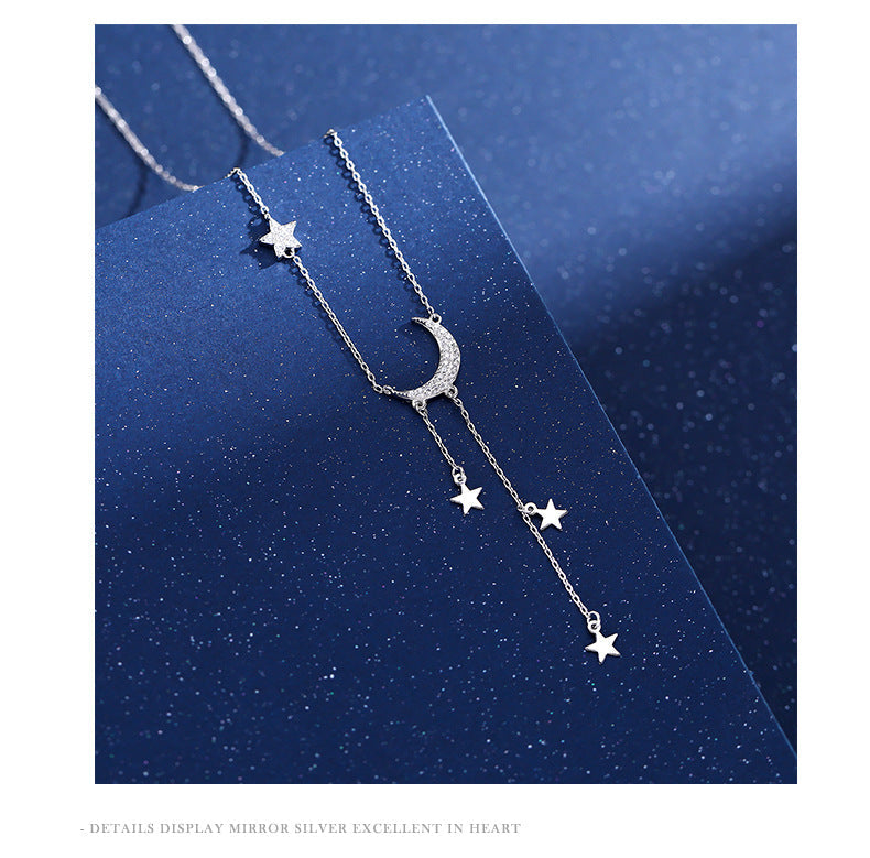 925 Sterling Silver Zircon Kettengehäuse Stern Mond Anhänger Halskette | Shop Nory