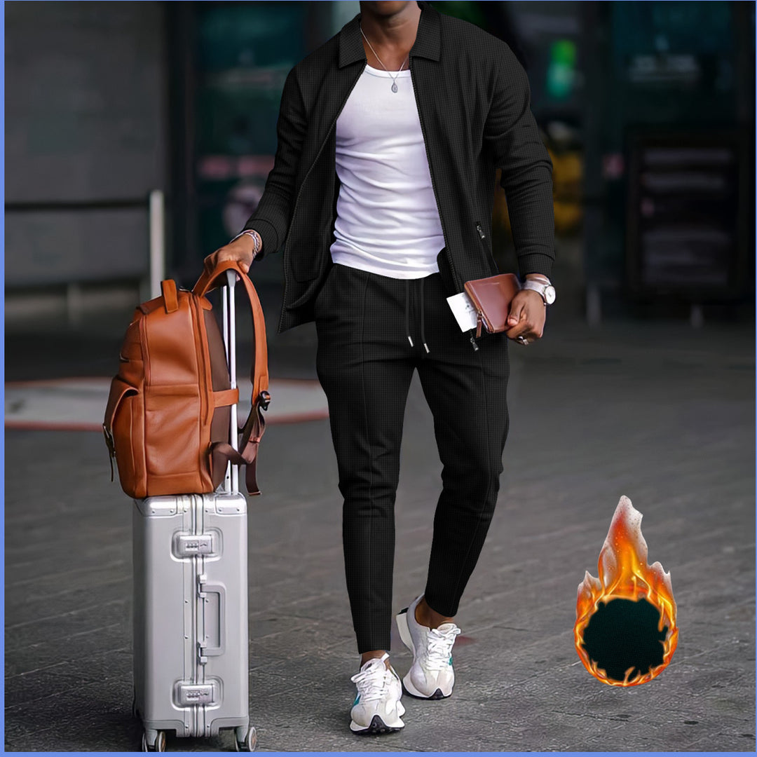 Herren nan zweiteiliges Reise-Loungewear-Set mit strukturierter Jacke, Reißverschluss und konischer Jogginghose Shop Nory