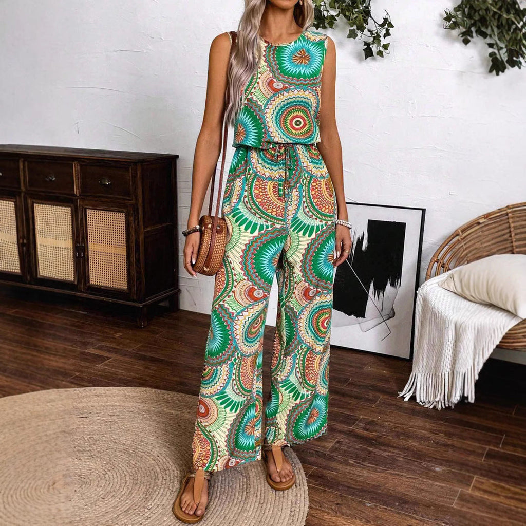 Damen Lässiger Jumpsuit mit Auffälligem Musterdetail und Elastischem Bund