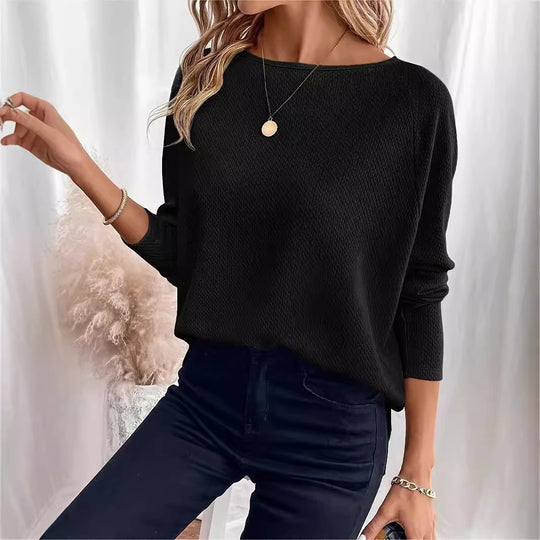 Damen Leichter Strukturstrick-Pullover mit U-Boot-Ausschnitt und legerer Passform Shop Nory