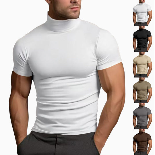 Herren nan körperbetontes Kurzarm-Rollkragenshirt aus Stretchjersey