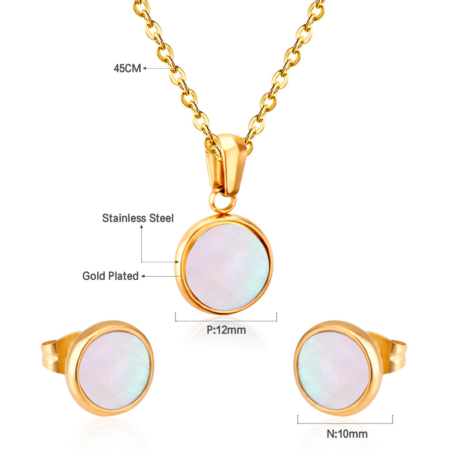 Damen Schmuckset mit goldplattiertem Edelstahl und schimmernden Mother-of-Pearl-Elementen Shop Nory