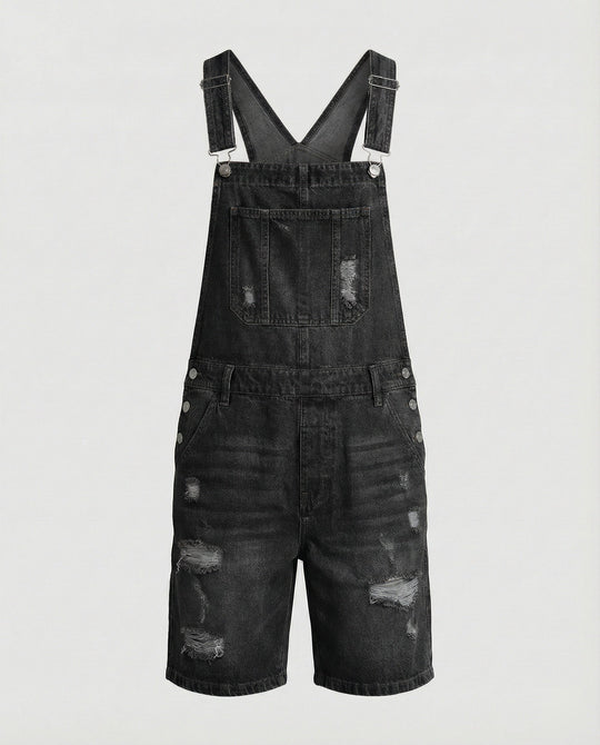 Herren Denim Latzshorts mit Ripped-Details